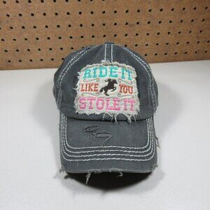 KB ETHOS womens gray distressed Ride It Equestrian Cowgirl strapback hat